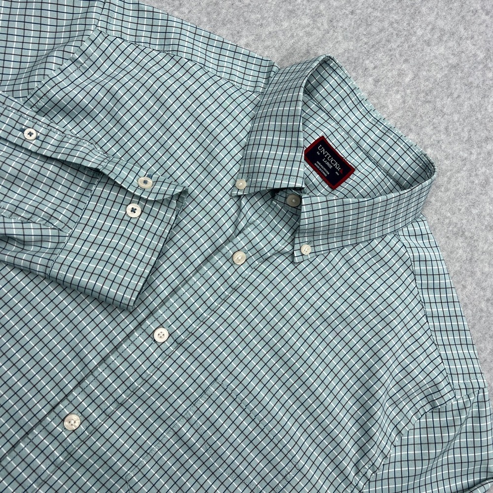 UNTUCKit Riley Button Down Men's Large Blue/Green Plaid Long Sleeve Twill Shirt
